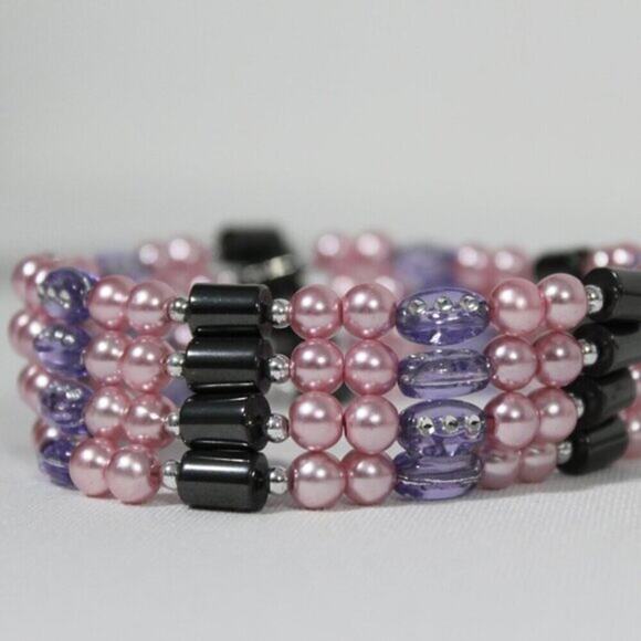 Hawaiian Volcanic Lava Magnetic Pink Purple Necklace / Bracelet - Picture 8 of 12